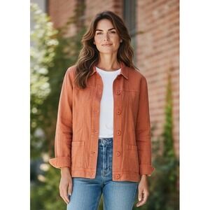 Linen Blend Chore Jacket XL Burnt Orange Boho Earthy Coastal Transitional Spring